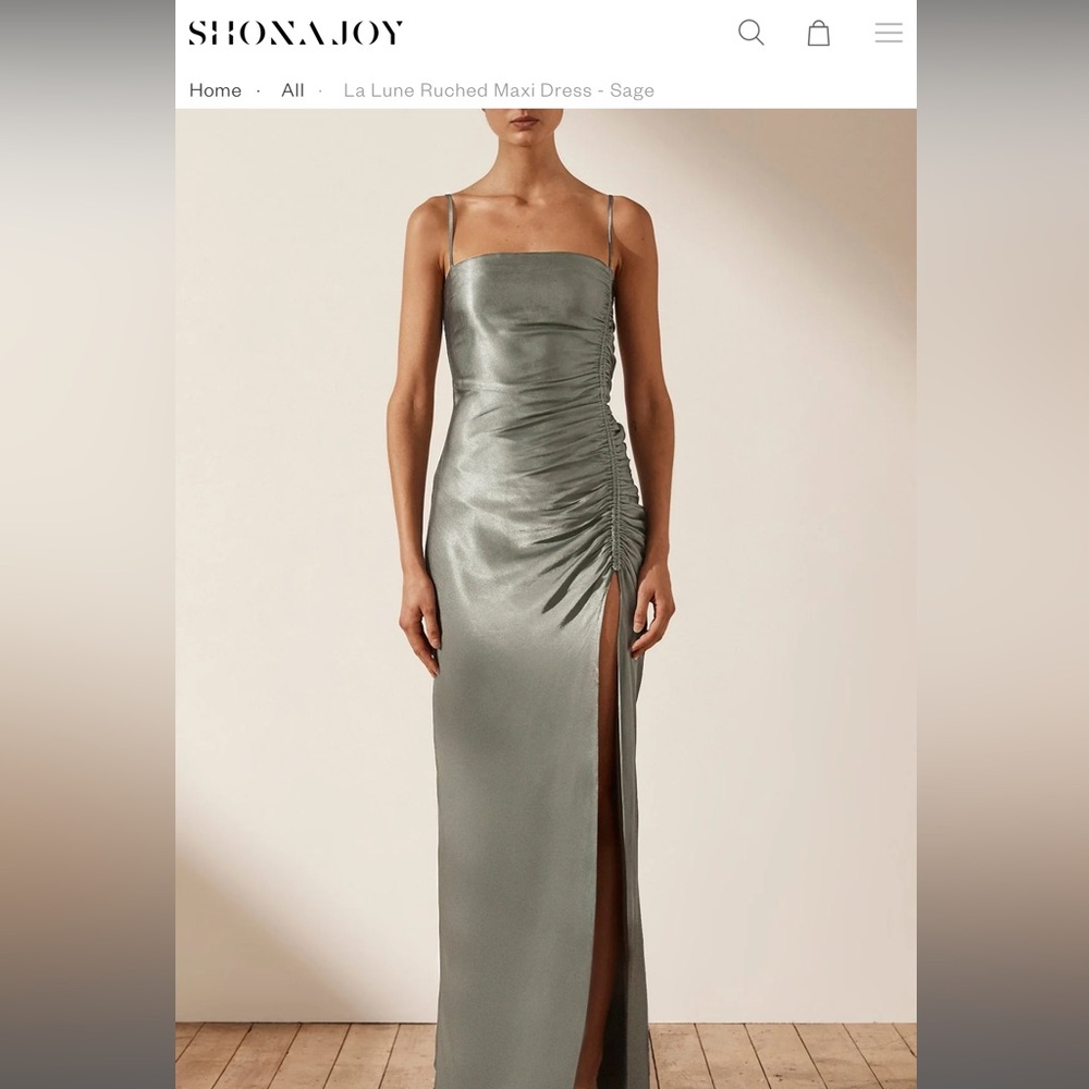 Shona Joy Sage Ruched Satin Maxi Dress